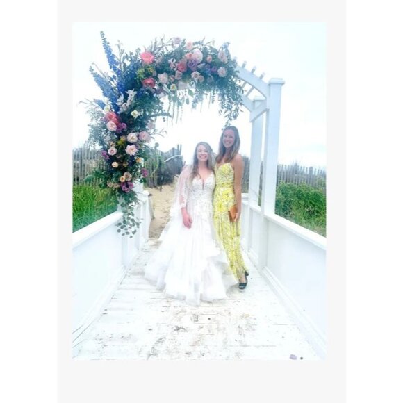 Badgley Mischka Womens Floral Print Dress in Yellow 0 Long Gown Maxi - Picture 10 of 14